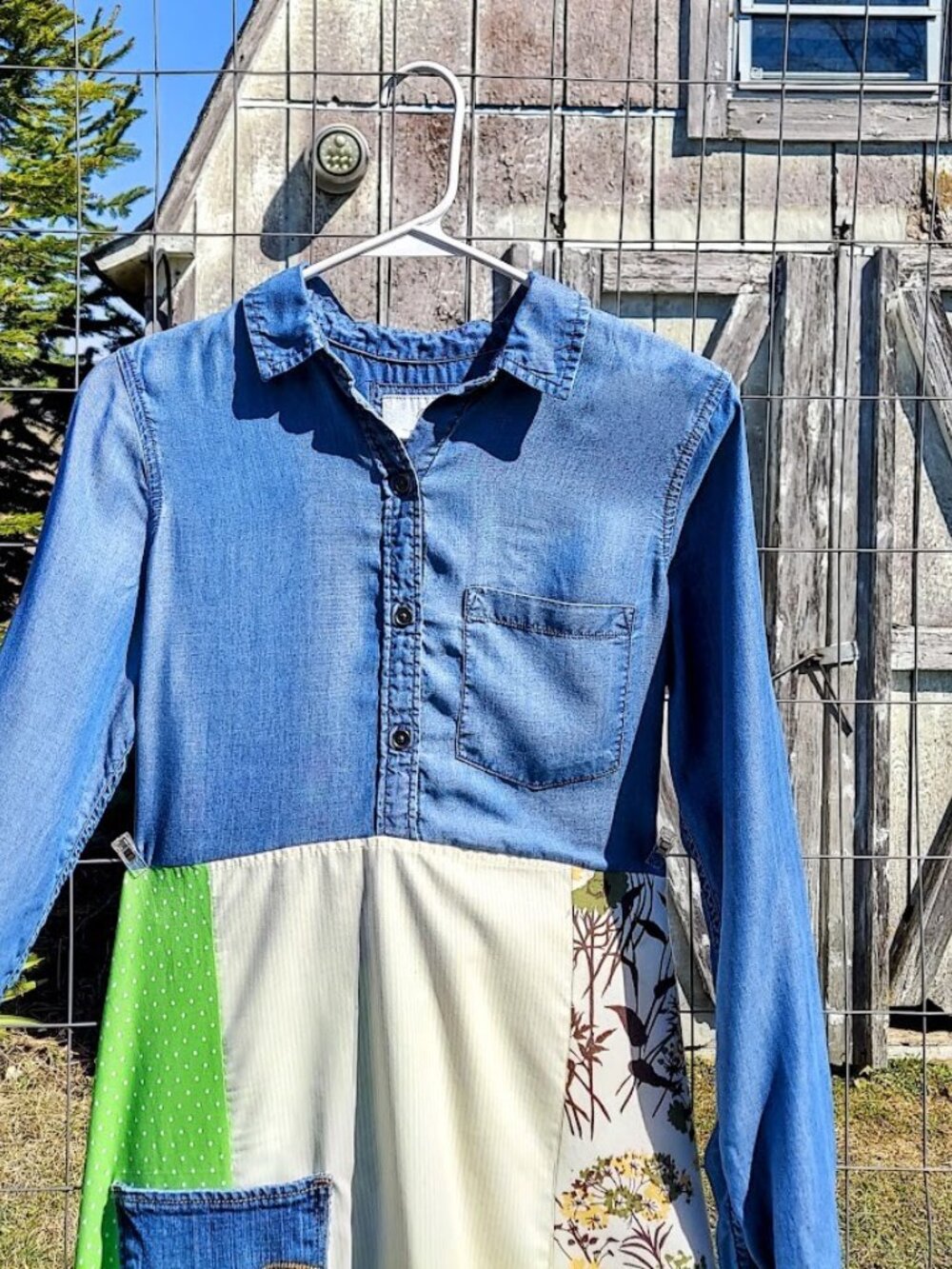 Upcycled Floral Denim Shirt Dress M - Picture 2 of 10